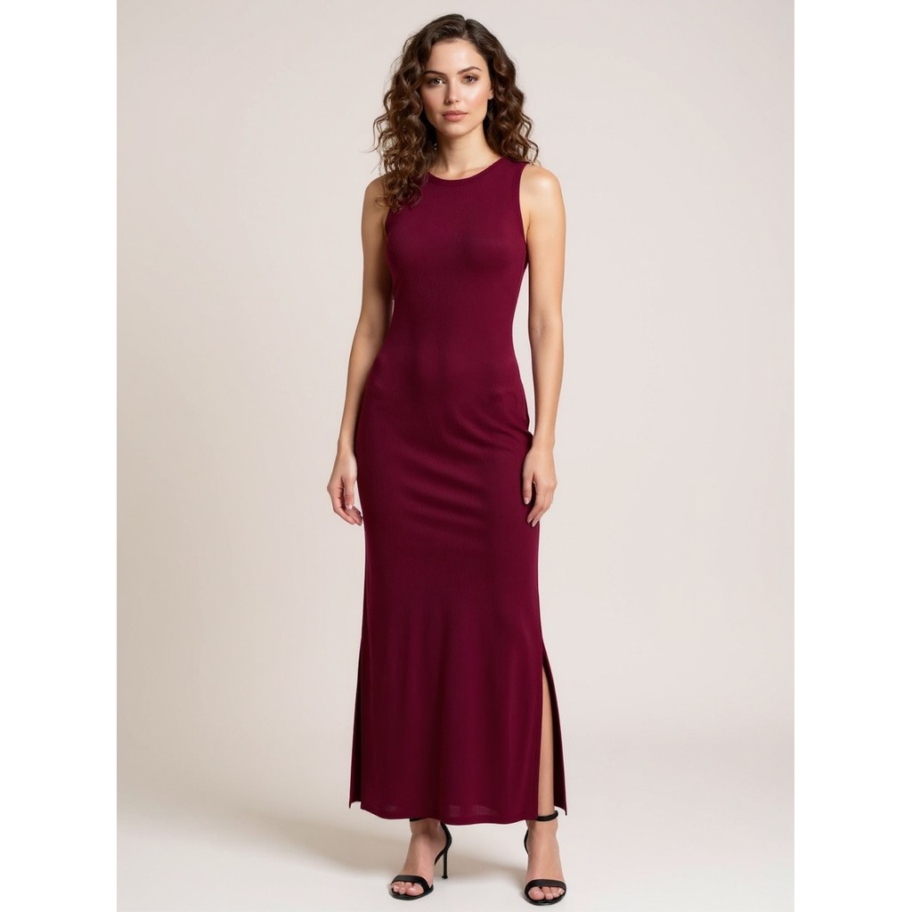 Vestido Longo Canelado Com Fenda - Marsala — Achadinhos da Dani Leite