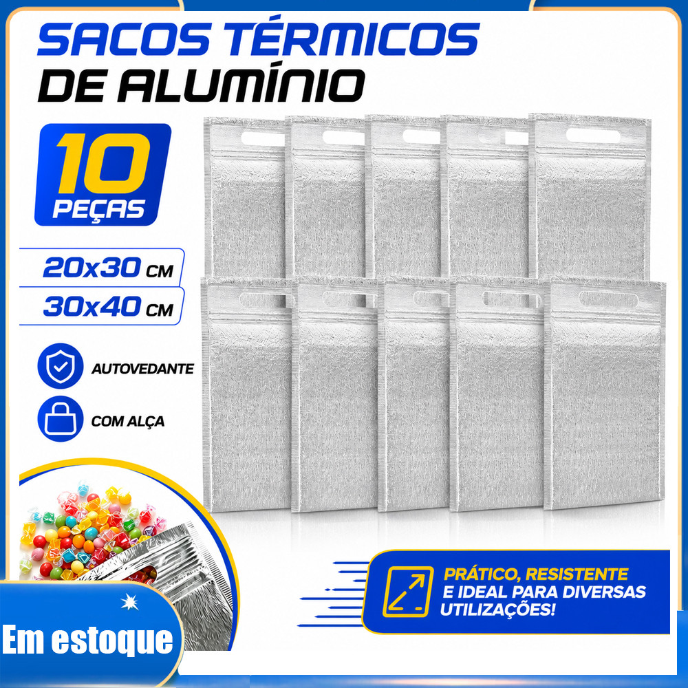 Conjunto 10 Bolsas Conservadoras com Zíper para Comida, Bebida, Piquenique e Academia Fácil