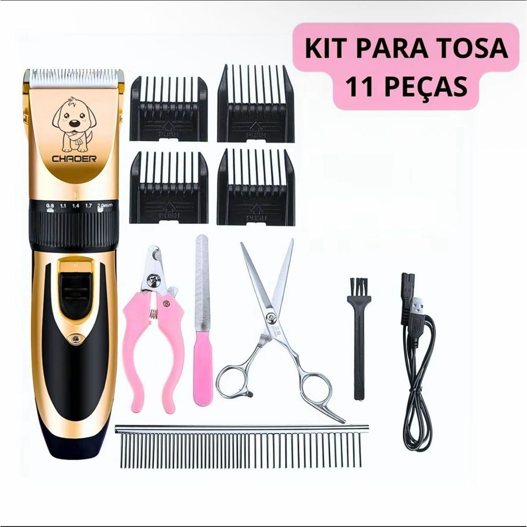 Kit Máquina De Tosar Cachorro Profissional 7/11pçs De Corte Cabelo Tosador de Cães e Gatos Tosa Pet
