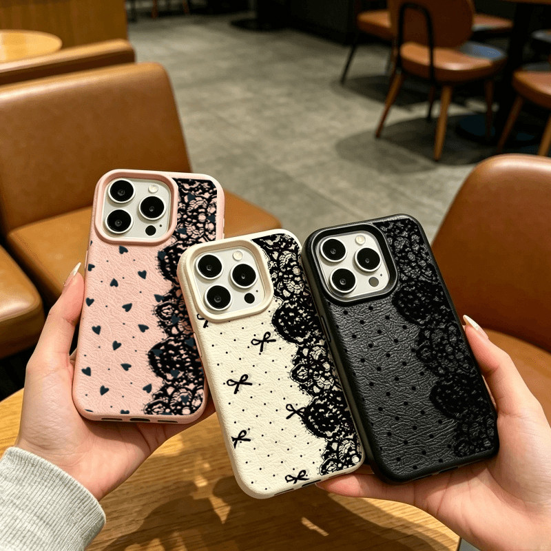 Capa De Laço De Bolinhas De Renda Preta Coreana Para Samsung Galaxy A55 A54 A53 A52S A52 A50 A30S A51 A36 A35 A34 A32 Ca