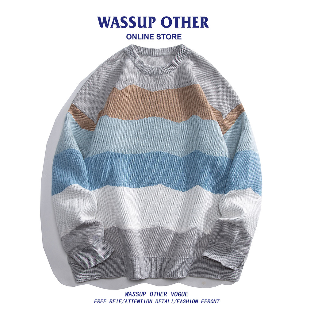 WASSUP OUTRO Suéter japonês retrô Tie-Dye gradiente masculino outono inverno suéter solto suéter masculino