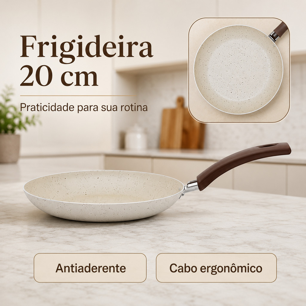 Frigideira Rocca 20cm Revestimento Antiaderente Bege para Café da Manhã Lanches e Pequenas Porções