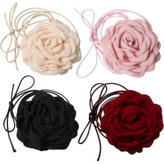 Cuizhiyu 4PK Colar Choker para Mulheres, Chokers com Rosas Grandes, Colar Choker Floral para Festa, Noiva, Casamento, Co