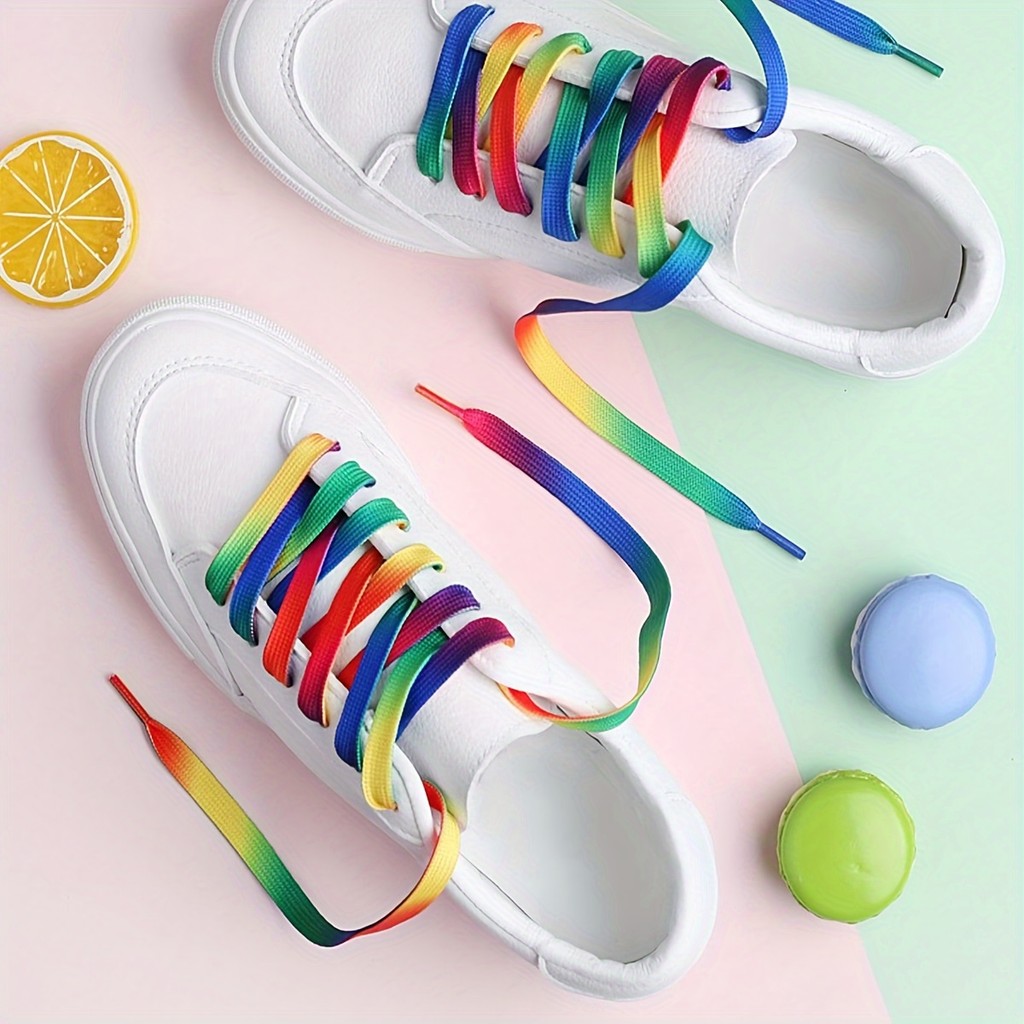 1 Par De Cadarços Planos Com Estampa Gradiente De Arco-Íris Colorido Da Moda – Casuais Para Tênis E Sapatos Adequado Uso