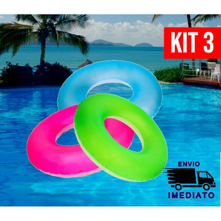Kit 3 Bóia Inflável Circular Neon Redonda de Piscina 65cm para Criança e Adulto