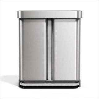 Lixeira de Cozinha Retangular com Pedal Simplehuman 58L/15,3 Galões, com Dois Compartimentos para Reciclagem e Tampa com
