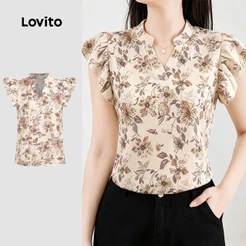 Lovito Blusa Casual com Babados e Flores para a Primavera/Verão L195AD300