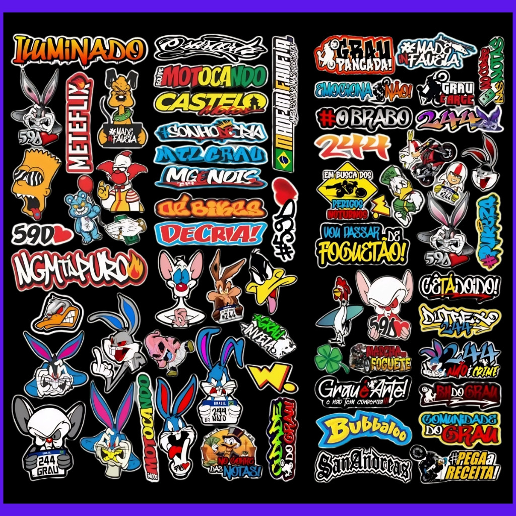 329 Adesivos Moto - 6 Cartelas de adesivos - Adesivo para Moto, Capacete, Bike, Carro Loja4332