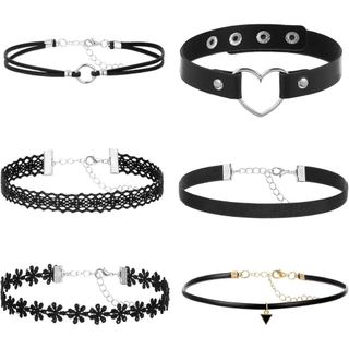 Colar Choker Preto Vin Beauty, Conjunto de 6 Colares Choker Pretos para Mulheres, Conjunto de Chokers de Renda Gótica, C