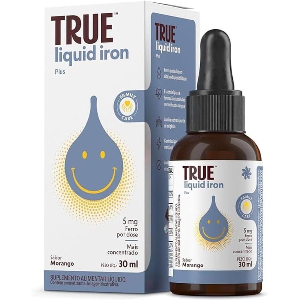 True Source Liquid Iron Plus Baby Kids Líquido de Ferro para Bebês e Crianças 30ml Morango