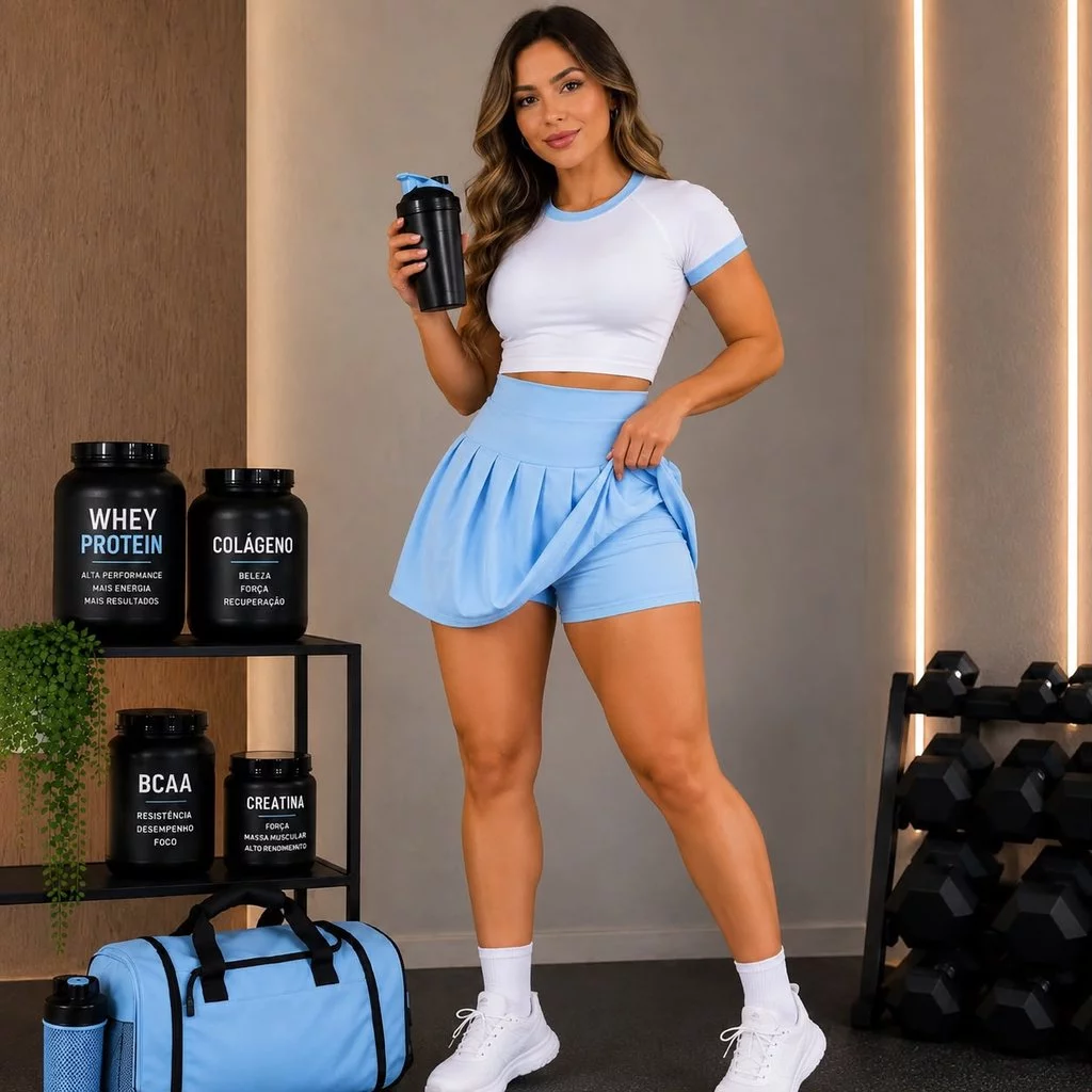 Conjunto Diva Fit Cropped Manga Curta Saia Short — imagem 1