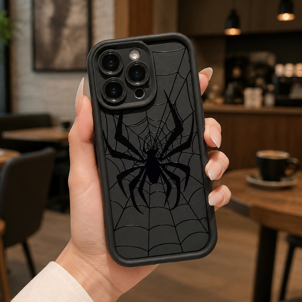 Capa Para iPhone 17 16 15 14 13 12 11 Pro Max Plus Air XR Anti Queda Silicone Softcase Aranha Preta