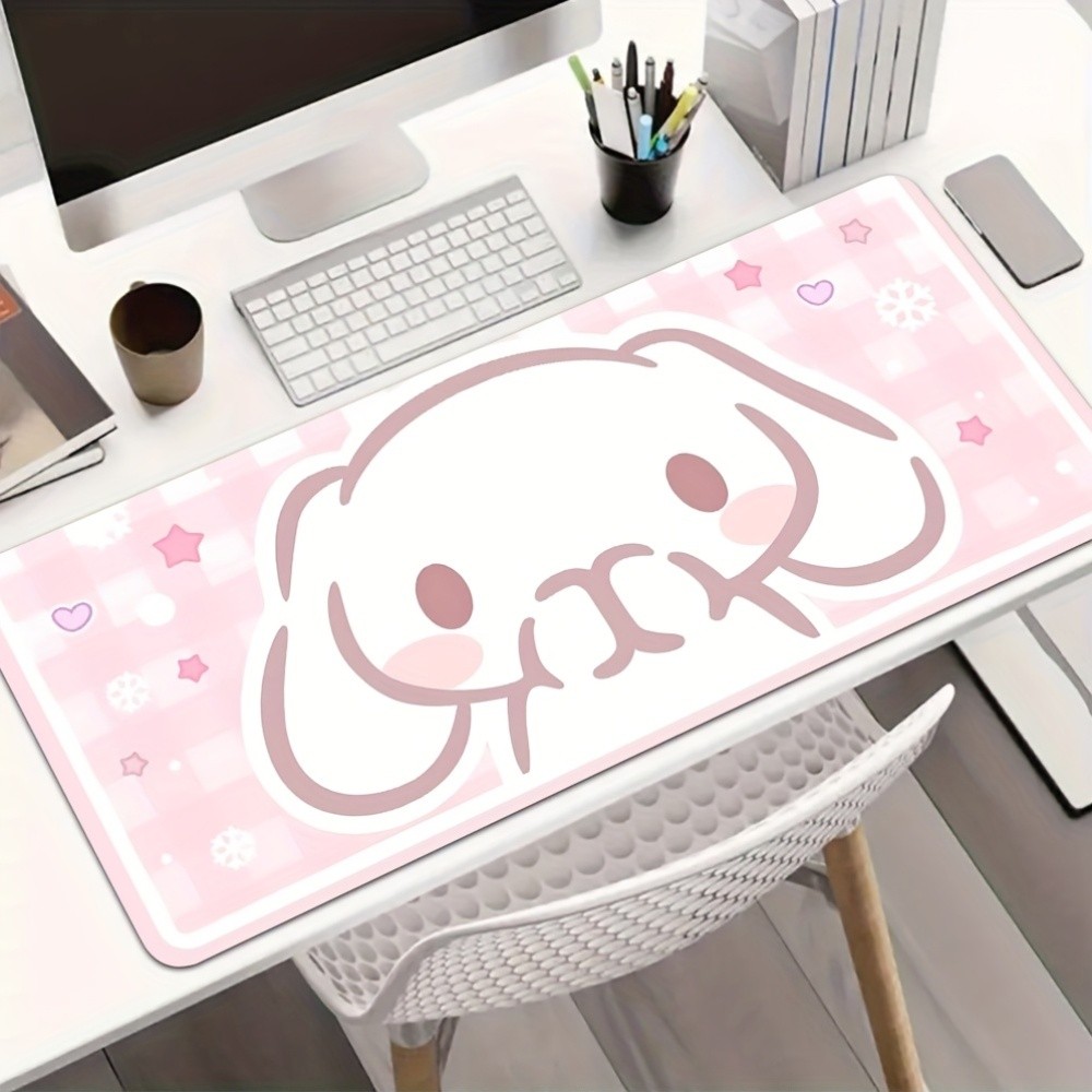 Mousepad 80x30 e 90x40 Antiderrapante Gamer Cinnamoroll Xadrez Rosa Kawaii Extra Grande Tapete de Mesa - SUBLIMA
