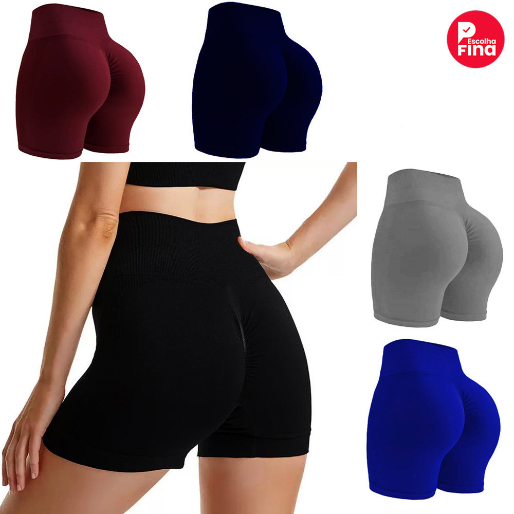 Shorts Fitness Canelado Poliamida Academia Zero Transparencia Feminino