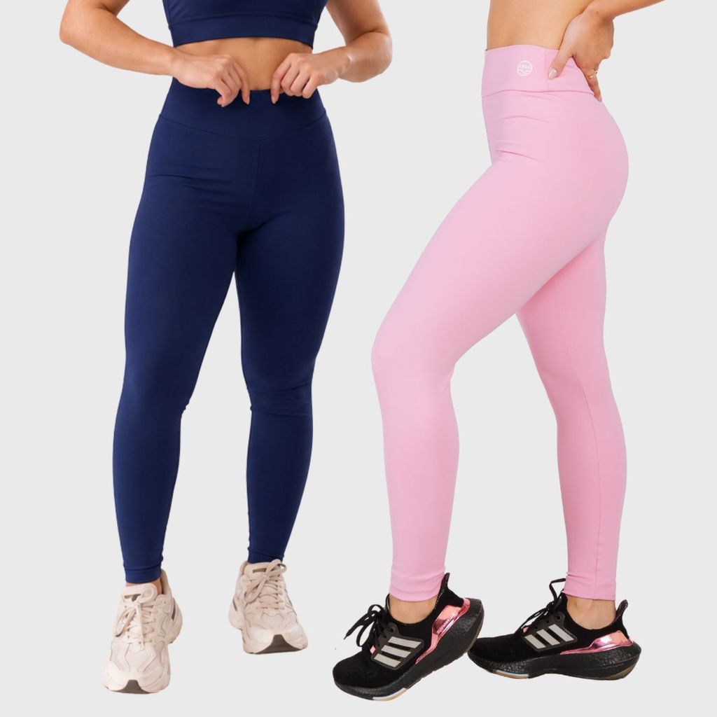 Kit 2 Legging Fitness Poliamida Zero Transparência Proteção UV50 Compressão Alta Sustentação Academia
