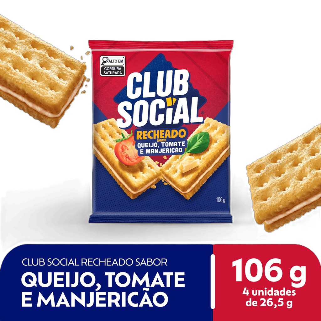 Club Social Biscoito Salgado Recheado Queijo, Tomate e Manj 106g