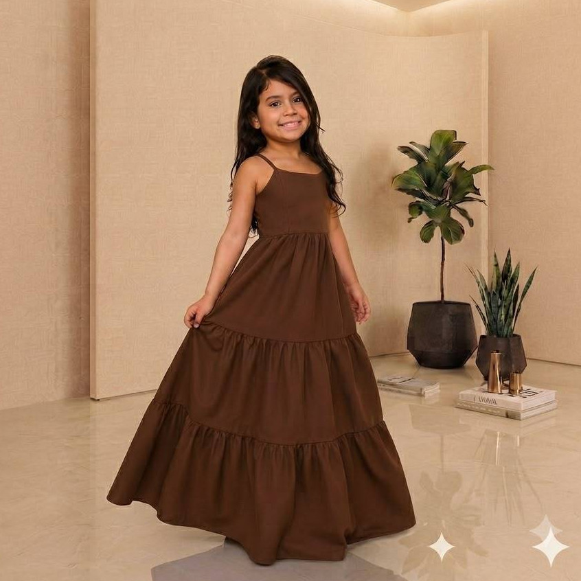 Vestido longo tres marias menina Confortavel  Elegante Infantil e Juvenil  Festas chique passeios verao