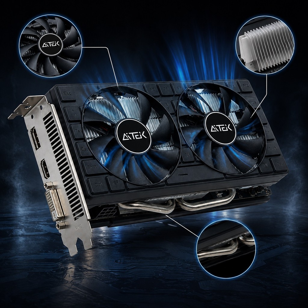 Placa de Vídeo Gamer AMD Radeon RX580 8GB GDDR5 256 Bits Dual Fan PCIe 3.0 HDMI DisplayPort DVI-D 6 Pinos Aitek DELTA