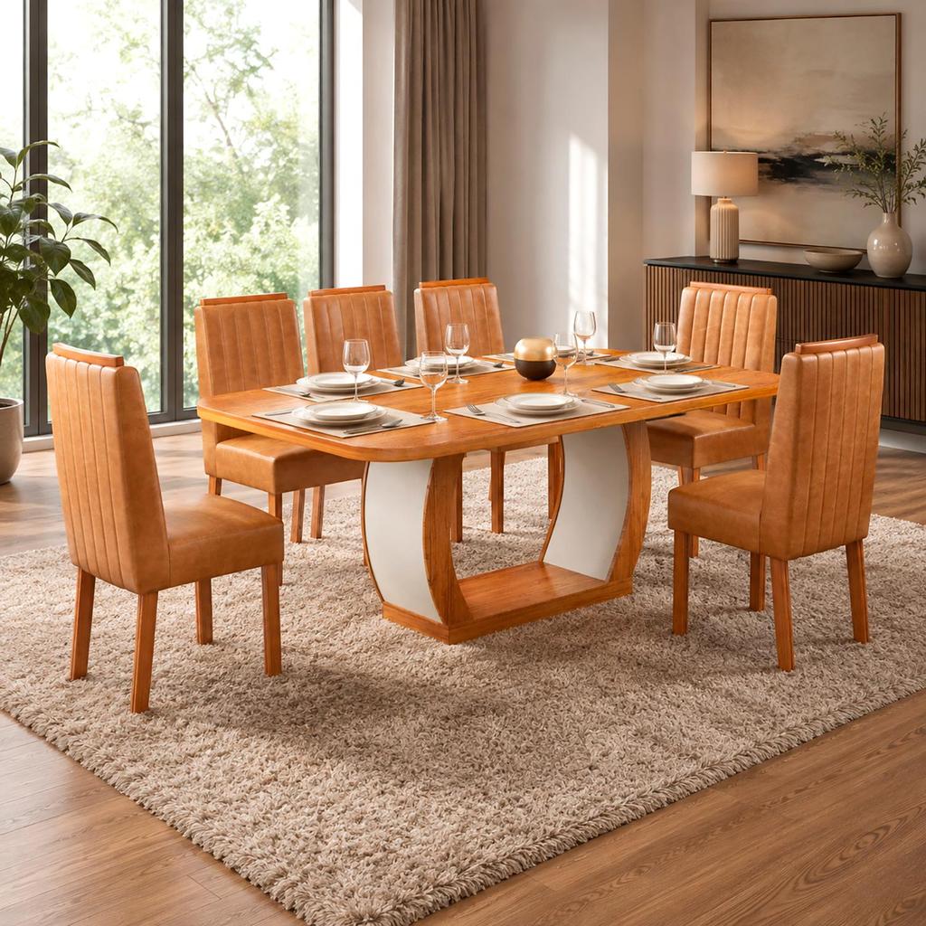 Sala de Jantar 180x90 Olimpia 6 Cadeiras Bom Pastor