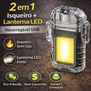 Kit 1/2/3/4 Isqueiros Elétricos USB Recarregáveis com LED – Acendimento Eletrônico à Prova de Vento, Portátil e Prático