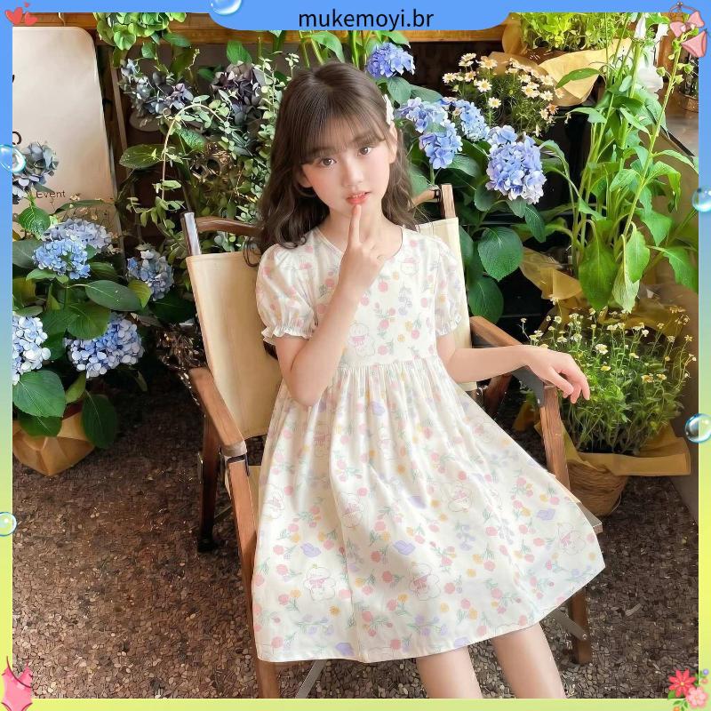 Meninas algodão vestido de seda médio grande crianças saia Floral meninas verão estilo fino crianças saia moda pijamas d