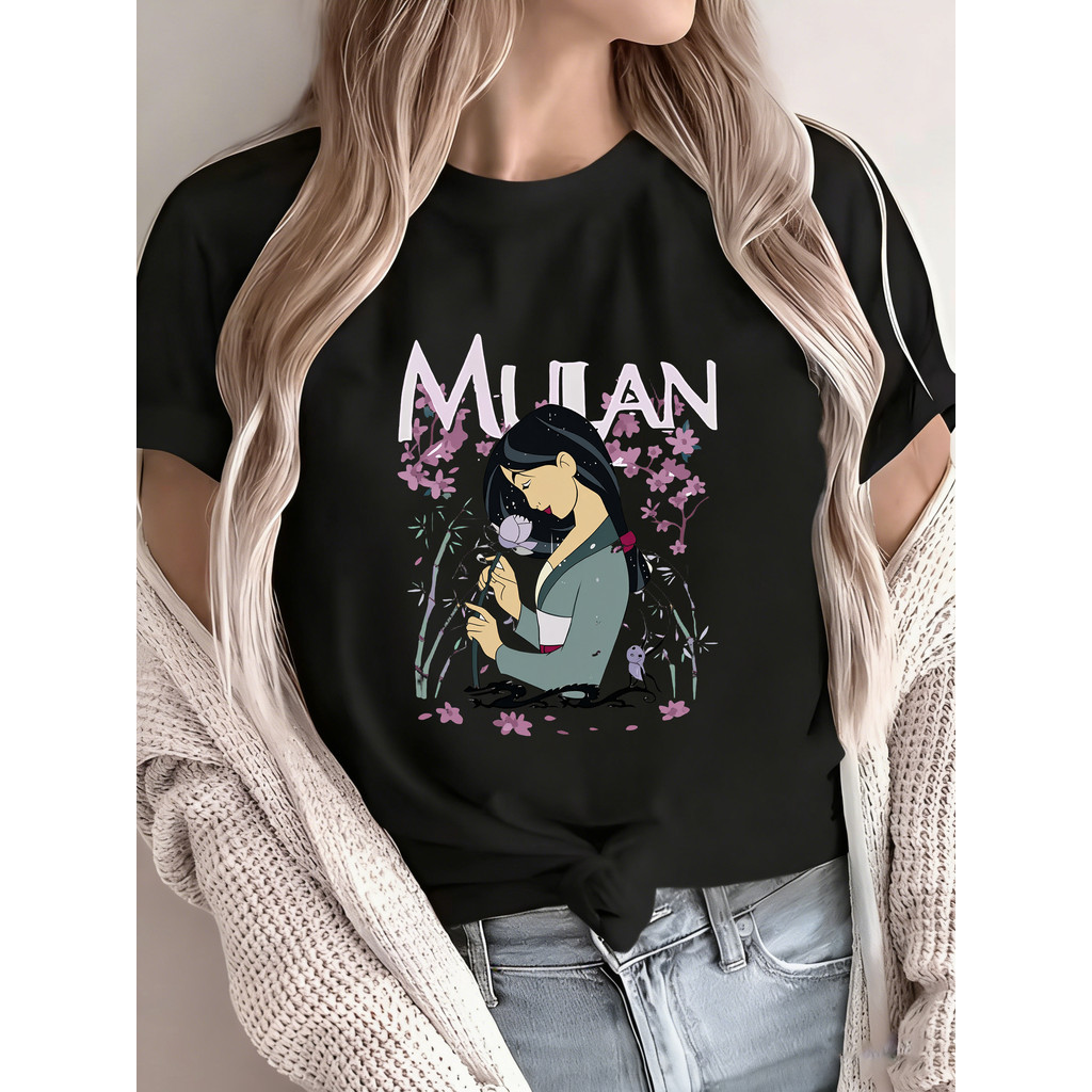 [Camiseta Premium em Algodão Puro]LA  Camiseta Masculina Feminina Oversized Estampa Hua Mulan Personagem Clássica com Fl