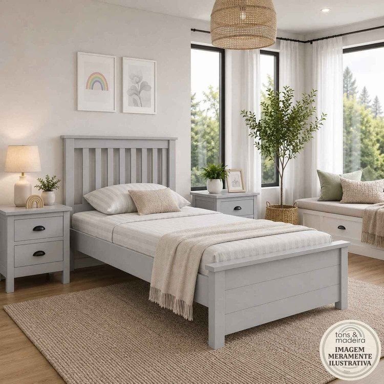 Cama Solteirão Madeira Maciça - Ecoconfort Cinza