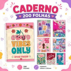 Caderno A5 Feminino 200 Folhas 1/4 Espiral Capa Dura