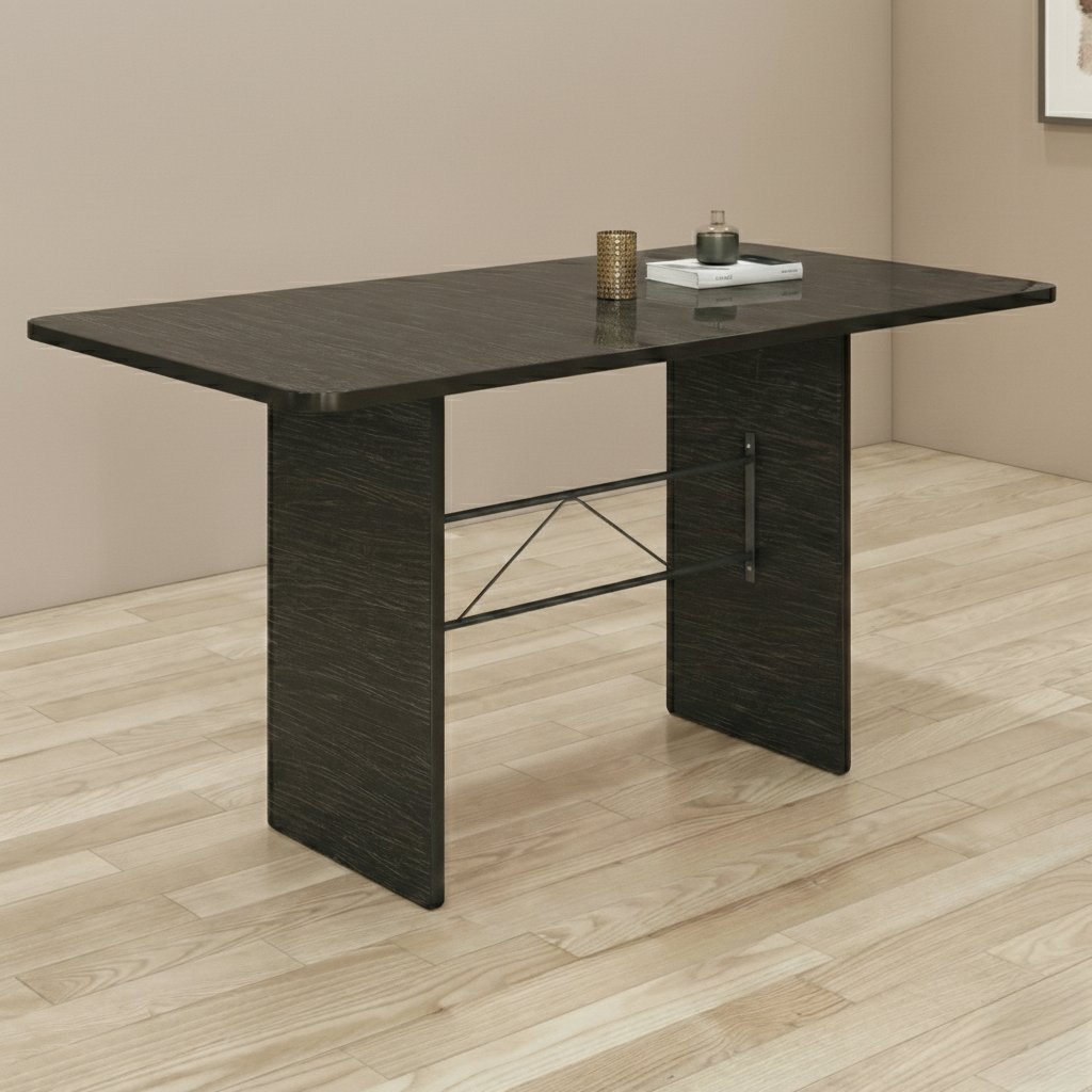 Mesa de Jantar 6 Lugares Tampo de Ardósia 140x75cm Preto Ardósia Indiana/Martelado Prata Ardósia Indiano