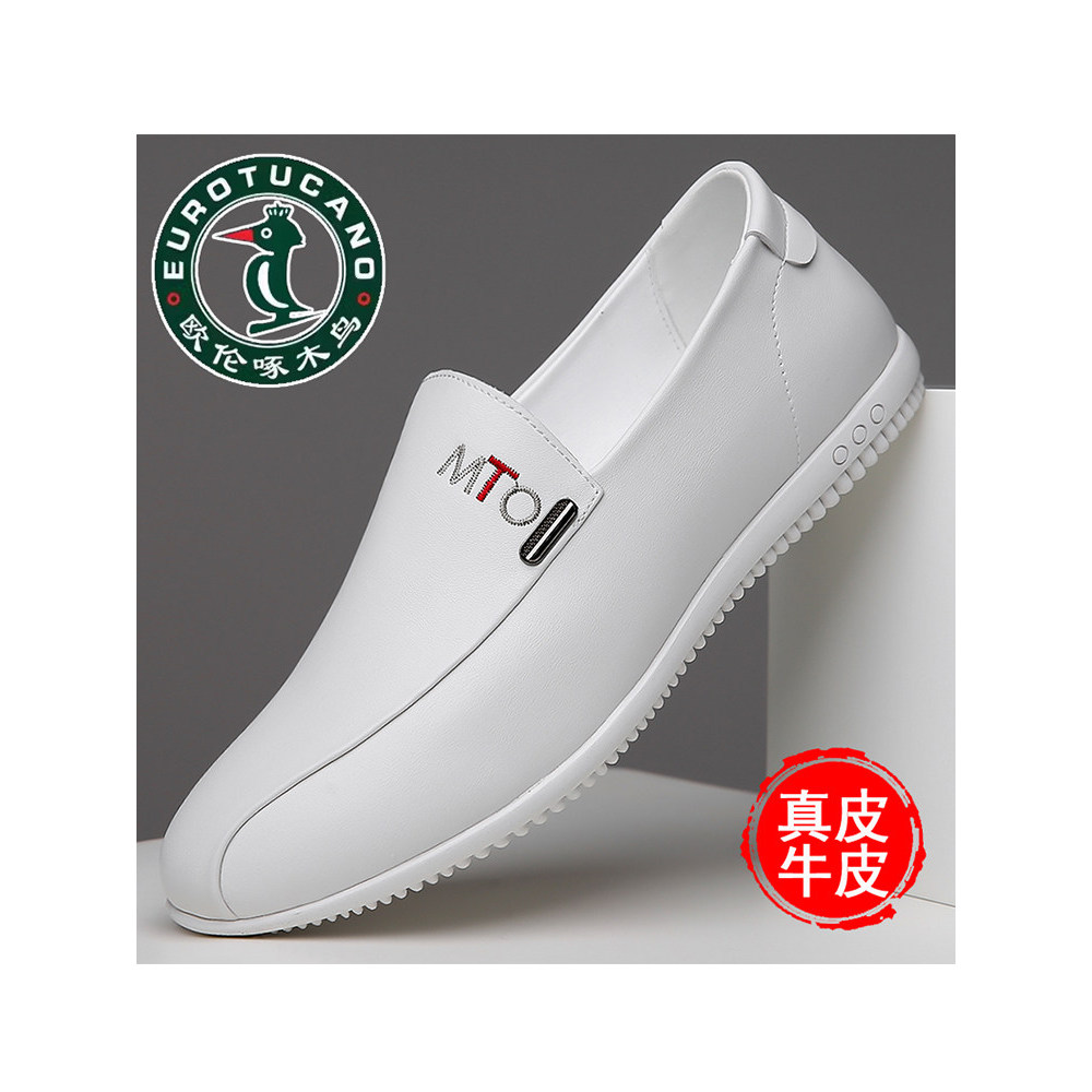 Oren Woodpecker Sapatos Masculinos Casuais Ervilhas Sapatos De Couro Genuíno Respirável Sapatos Brancos Masculinos All-M