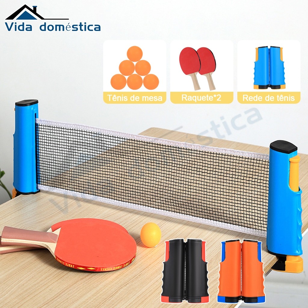 Kit Para Ping Pong Com 2 Raquetes 6 bolinhas e 1 Rede Retratil Adaptável Até 1,65M