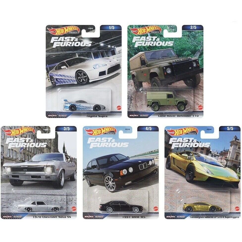HOT WHEELS Rodas Quentes 2023 Rápidas & Furiosas PREMIUM 5 Car SET D Caso HNW46-956D (Toyota Supra , Land Rover Defender
