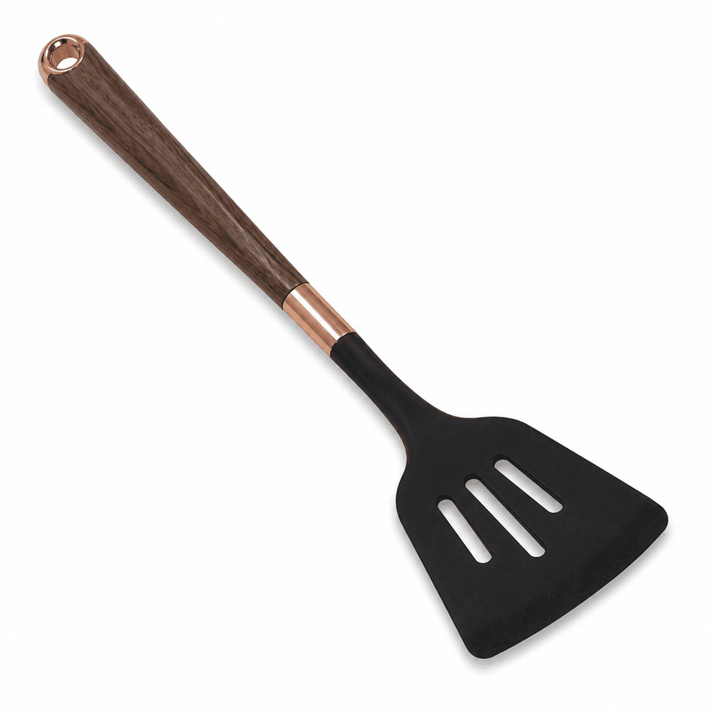 Espátula Silicone Vazada 32cm Não Risca Panela Antiaderente Utensílio Cozinha Preta Cobre