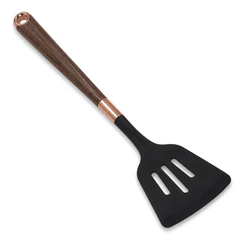 Espátula Silicone Vazada 32cm Não Risca Panela Antiaderente Utensílio Cozinha Preta Cobre
