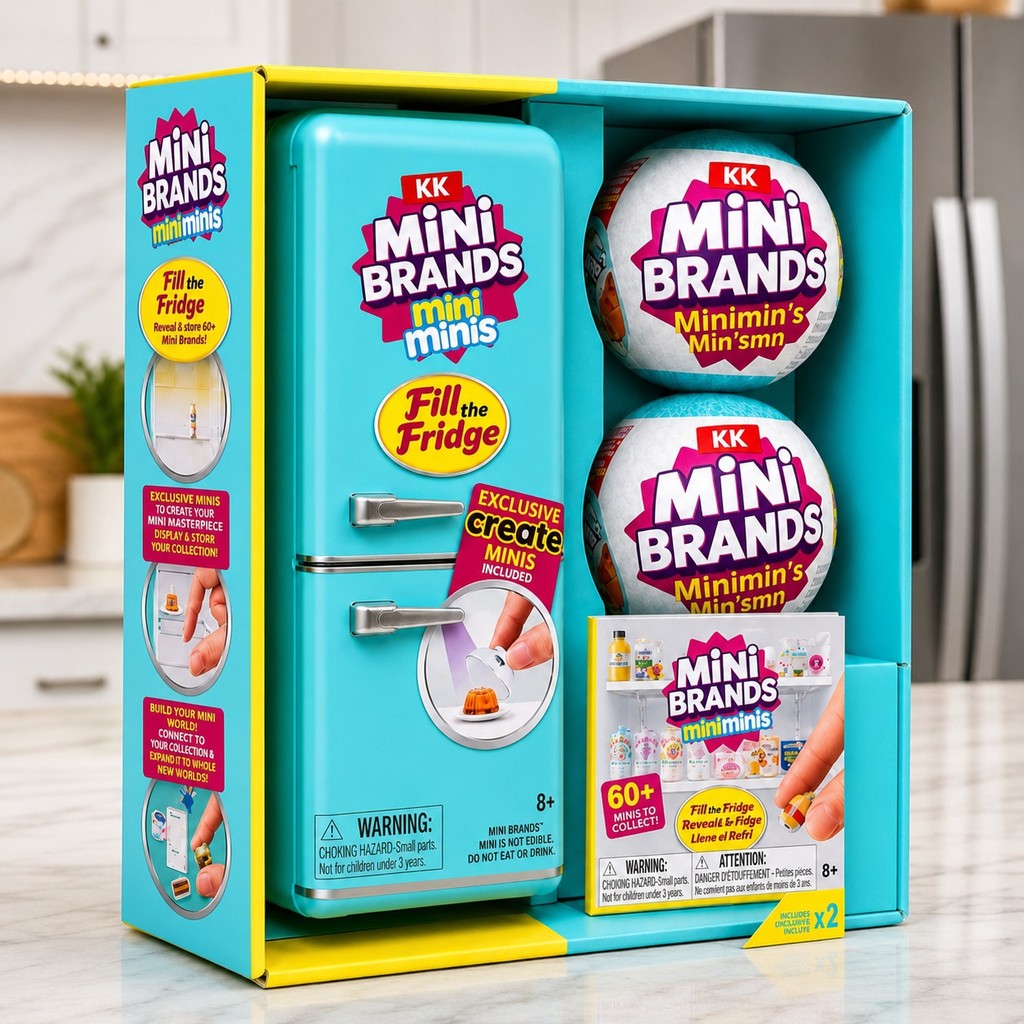 Geladeira Mini Brands com 2 Cápsulas Bolas Surpresa - Brinquedo Infantil Colecionável