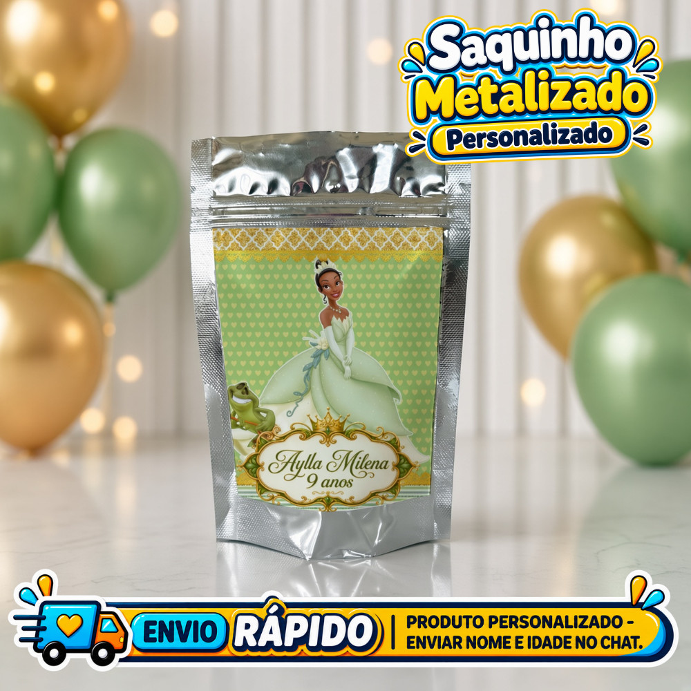 Saquinho Metalizado Tiana a princesa e o sapo Personalizado / Lembrancinha de Festa /Aniversário