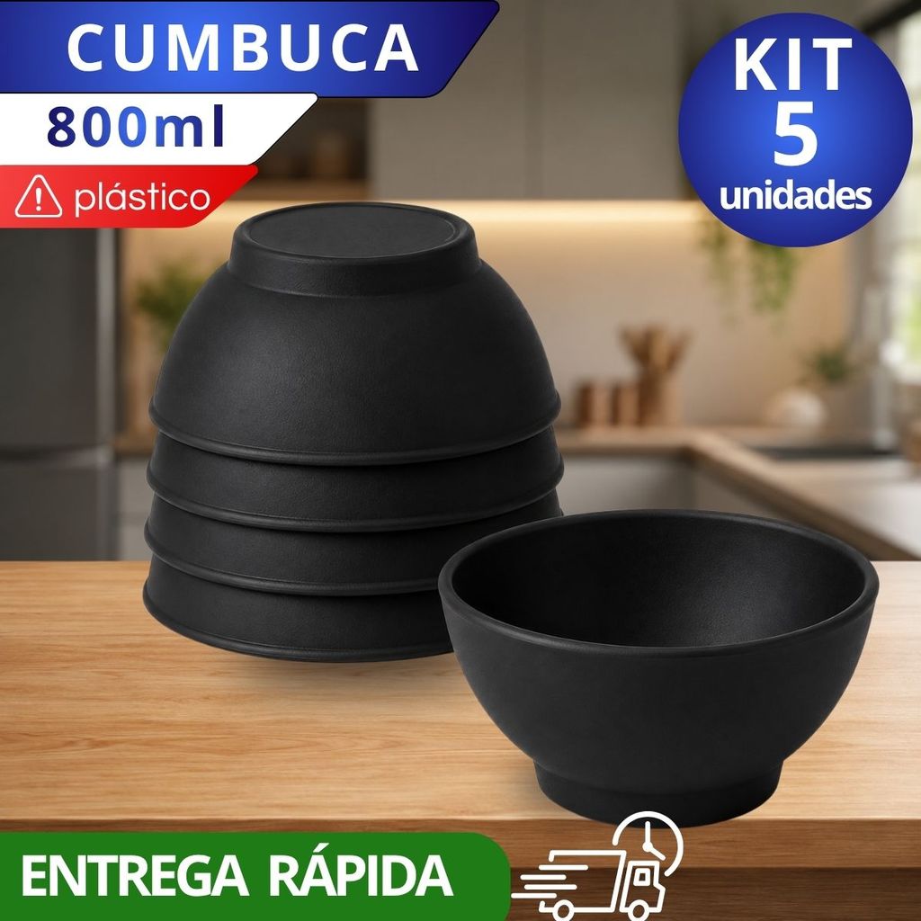 Kit 5 Potes Cozinha 800ml Tigelas Cumbucas Bowls Plástico Branca Açaí Sorvete Doce Salgado