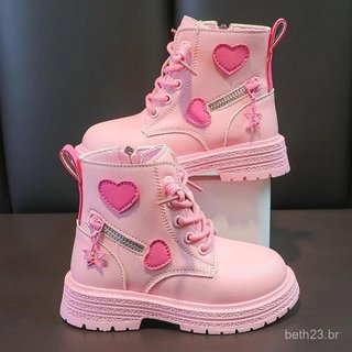 Meninas Botas Crianças Moda De Borracha Legal Menina Outono E Inverno Algodão Sola Macia Rosa Com Amor Lado Zip Princesa