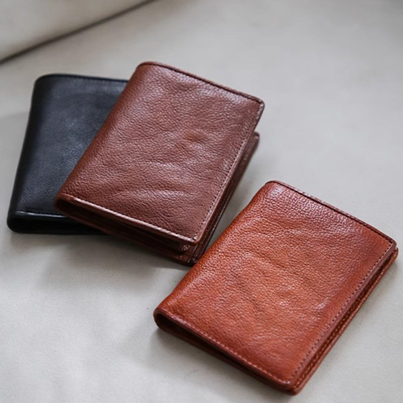 carteira masculina com ziper carteira masculina Retro textura de couro genuíno carteira curta masculina textura de couro