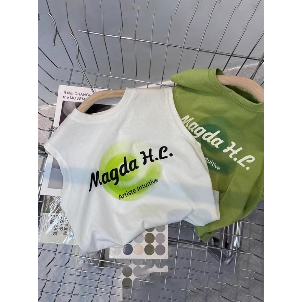 100% algodão crianças sem mangas colete camiseta verão impresso meninos meninas bebê exterior usar sem mangas camisa res