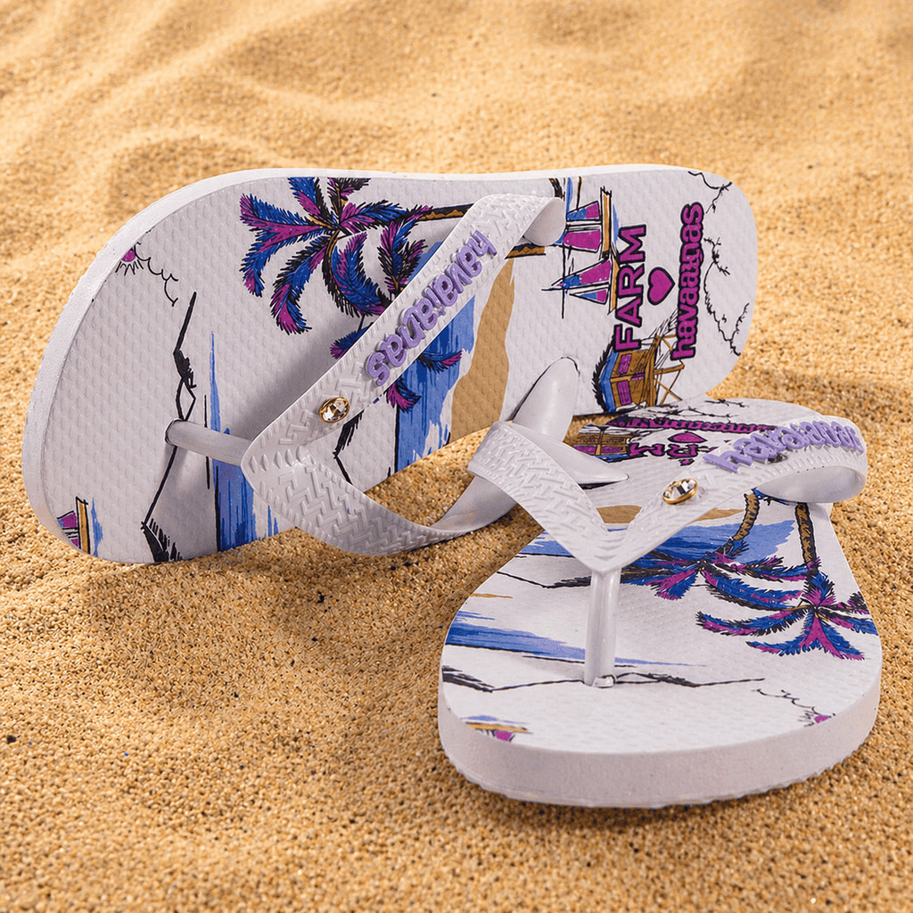 Chinelo Branco Chinelo Farm Estampado Praia Feminino Confortável Antiderrapante