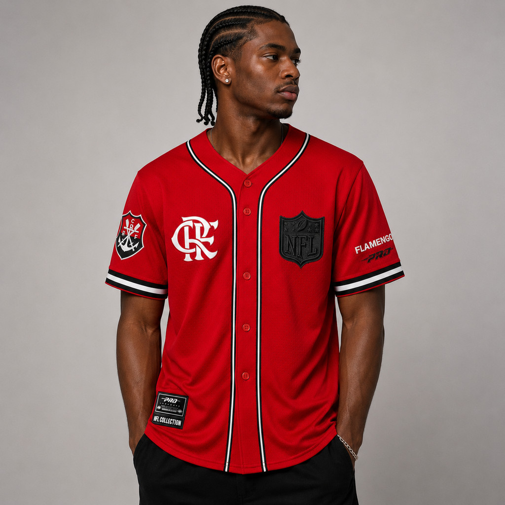Camisa Flamengo NFL Clássica Brasil Game 2026 Vermelha Pro Standard FFL140003-RBK