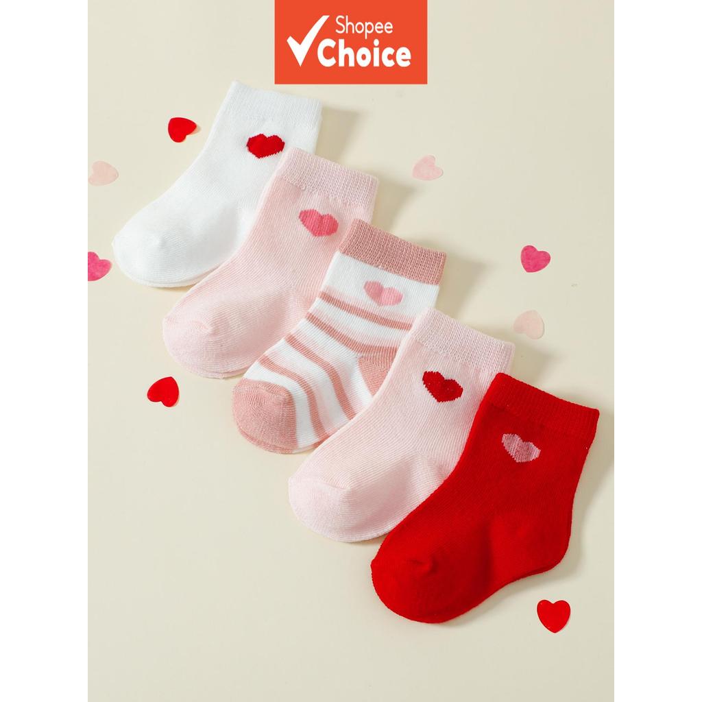 Meias Respiráveis De Algodão Floral Com Coração Para Bebês E Meninas