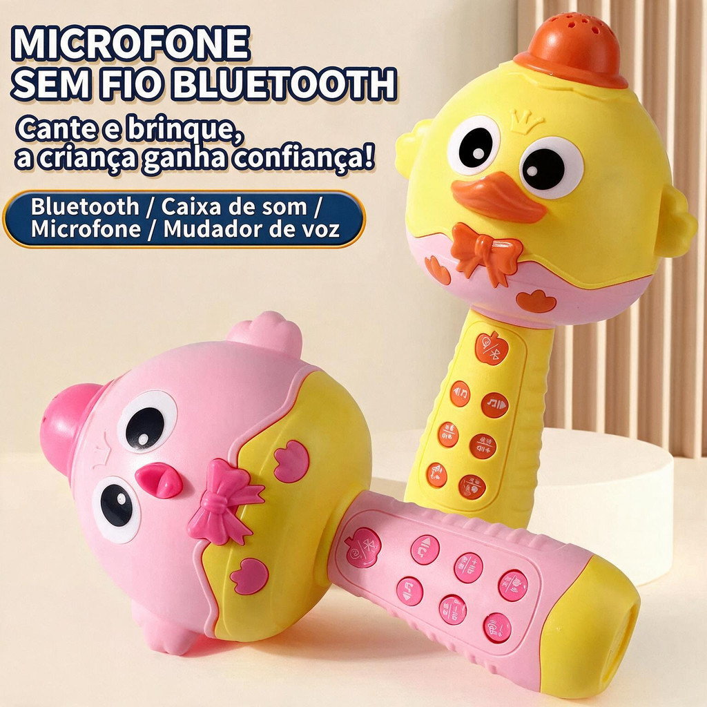 Microfone Infantil Bluetooth Karaokê Multifuncional | Som Imersivo, Voz Divertida e Conteúdo Educativo -Recarregável