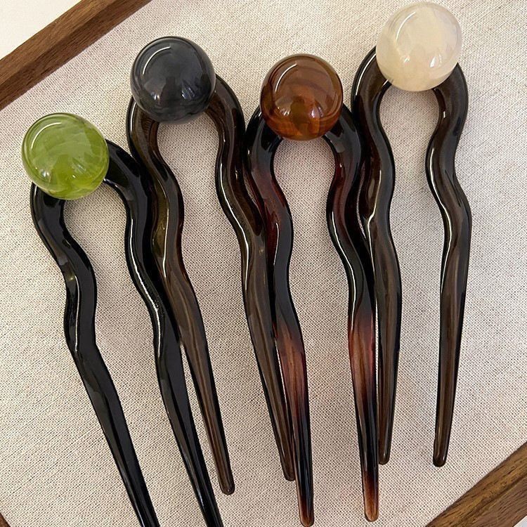 Miçangas de gelatina de coco~Grampo de cabelo em forma de U com miçangas simples vintage para mulheres, acessório de pen