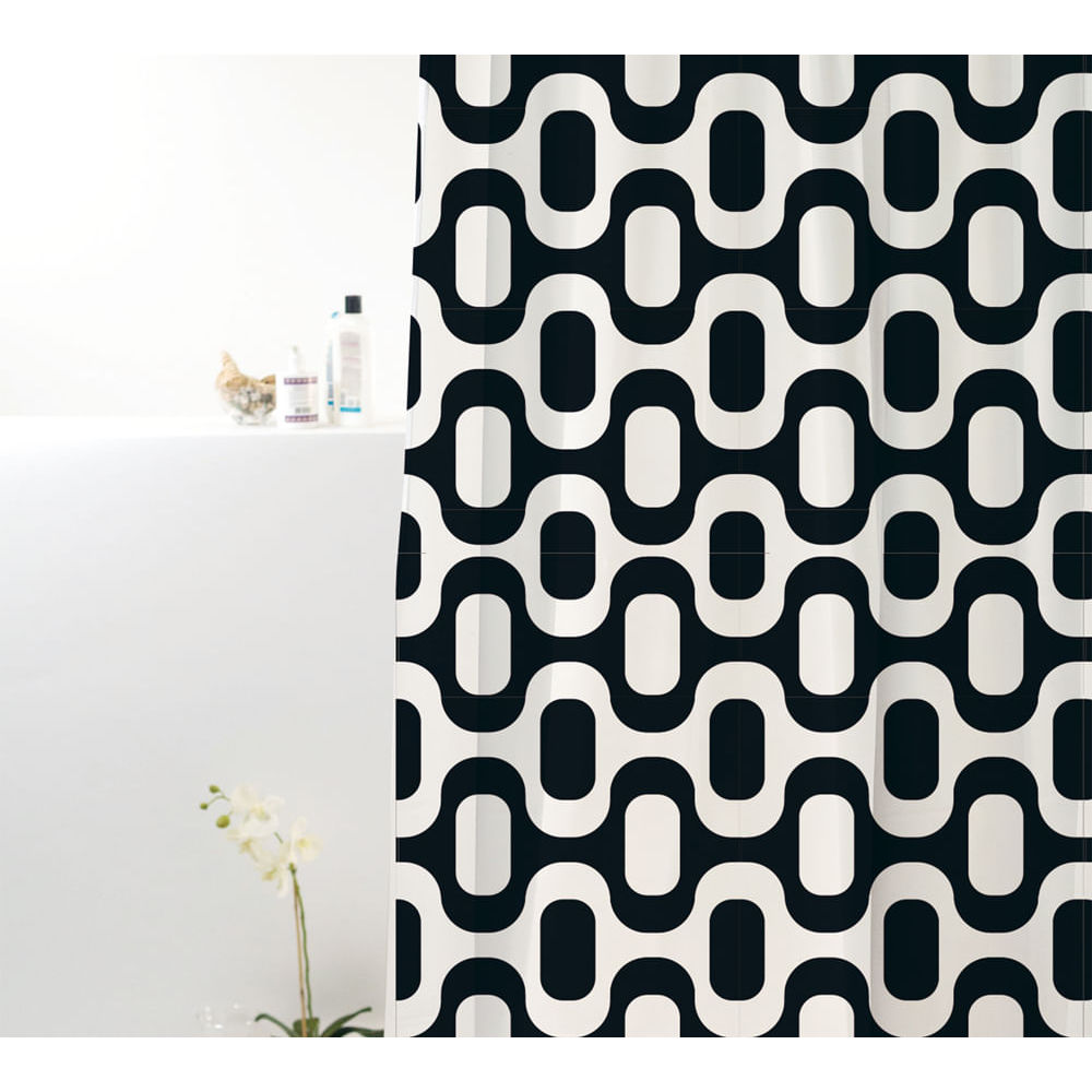 Cortina Box Poliéster Ipanema Preto e Branco 198X180Cm - Uzoo