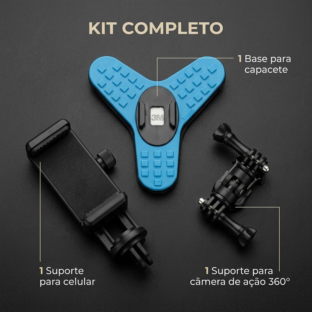Suporte De Camera Celular Capacete Queixo Gopro Motoqueiro Emborrachado Fixo Resistente Insta360 Azul