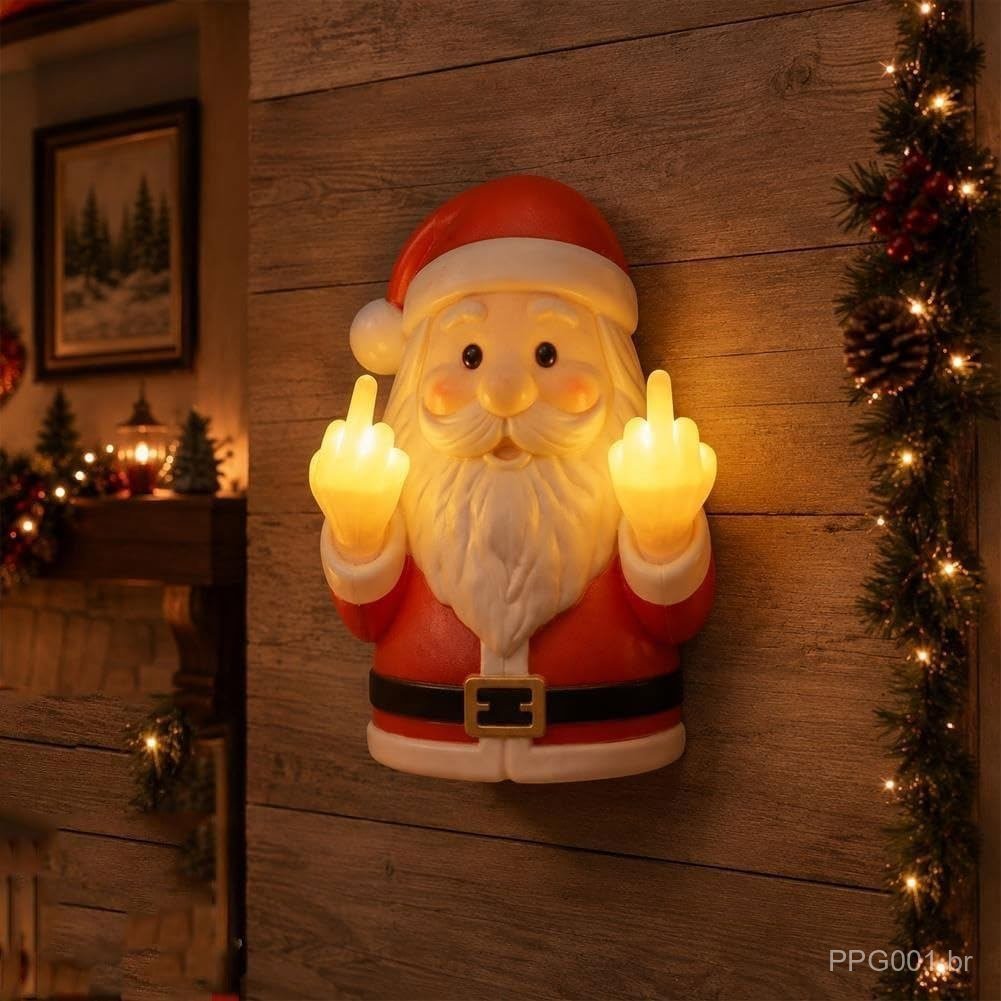GUSHE Luz de Papai Noel com Dedo do Meio, Papai Noel Brilhante e Atrevido, Lâmpada de Papai Noel, Estatueta de Papai Noe