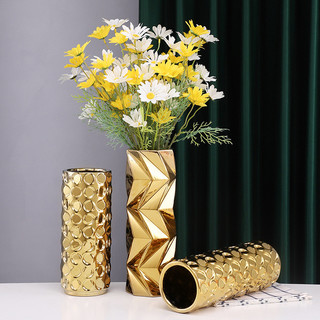 Vaso de cerâmica moderno e minimalista, de luxo leve, banhado a ouro, recipiente para flores hidropônicas, decoração de 