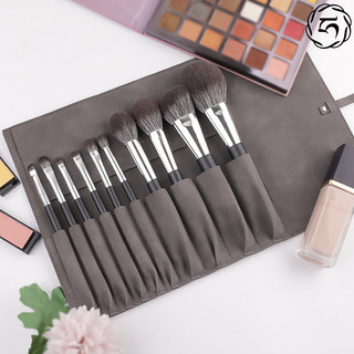 Erinmi Erinmi|AILINMI Bolsa de armazenamento de pincel de maquiagem com 10 furos Cinza Deerskin Velvet Roller Shutter Bo